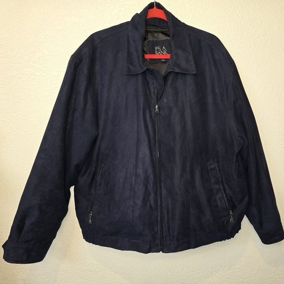 Jos A Bank Soft Sueded Bomber Jacket Sz L Navy Blue Zip Out Lining 5 pockets - Picture 5 of 8